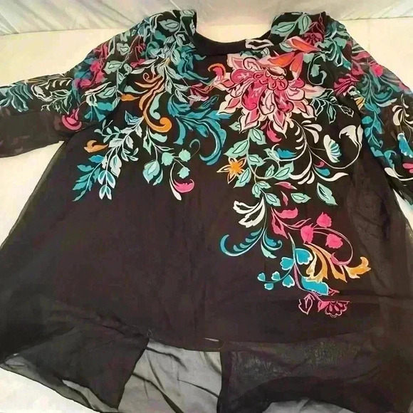 Susan Graver Lined Foil Printed Chiffon Tunic Multicolor Sz 1X  (060) - Picture 1 of 7